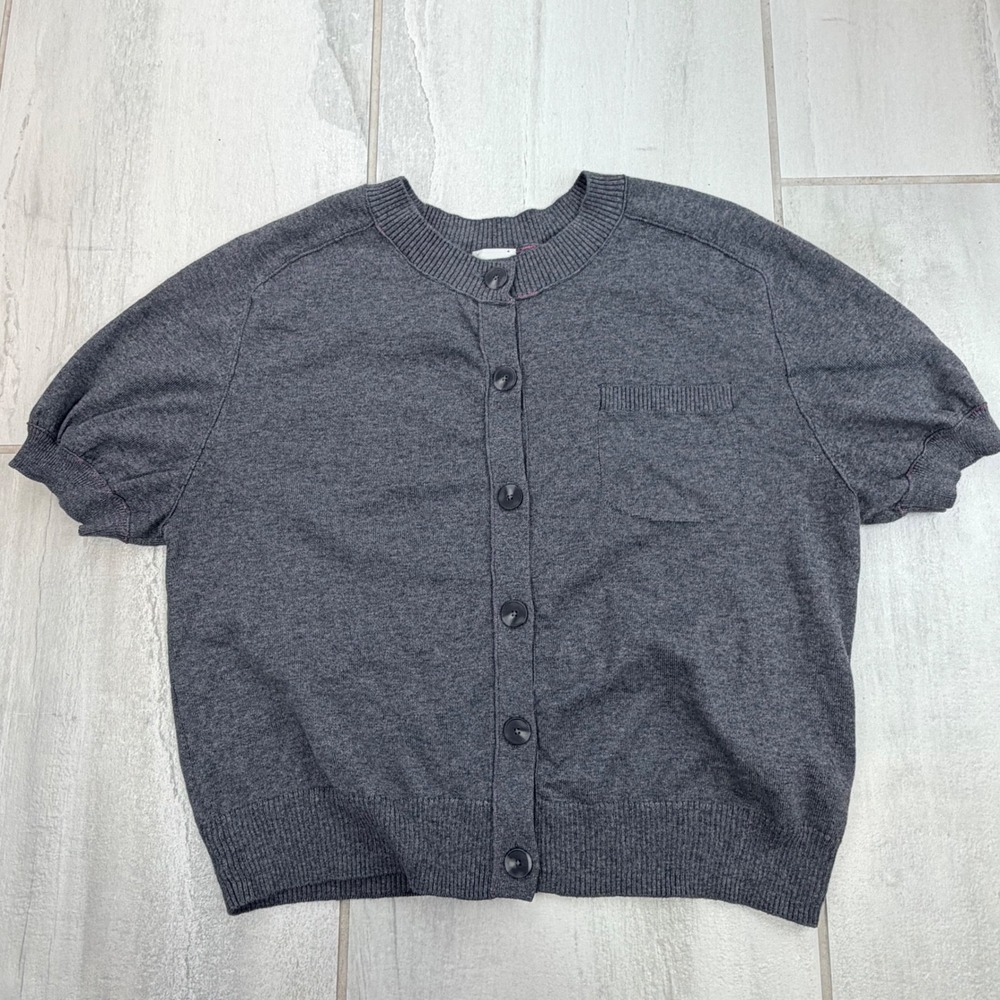 Maeve Anthropologie Charcoal Cotton Cashmere Puff Sleeve Cardigan S